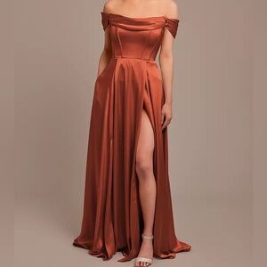 David's Bridal Rust Off-Shoulder Maxi Dress